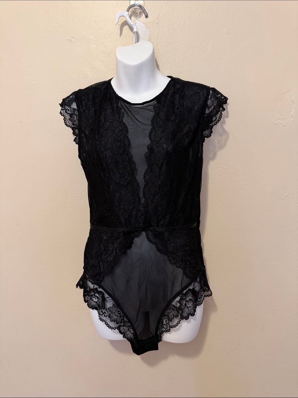 Cider Black Sheer Lace-Trim Bodysuit